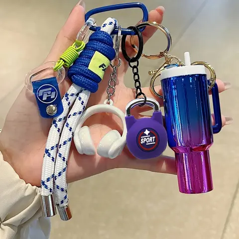 INS Style Gradient Cup Pendant, Headphone Kettlebell Woven Rope Keychain, Keychain Lanyard, Key Accessories, Can Be Hung On Backpacks, Keys, Both Decorative And Practical, Backpack Accessory, Student Accessory, For Commuting, Campus And Outdoor Outfits