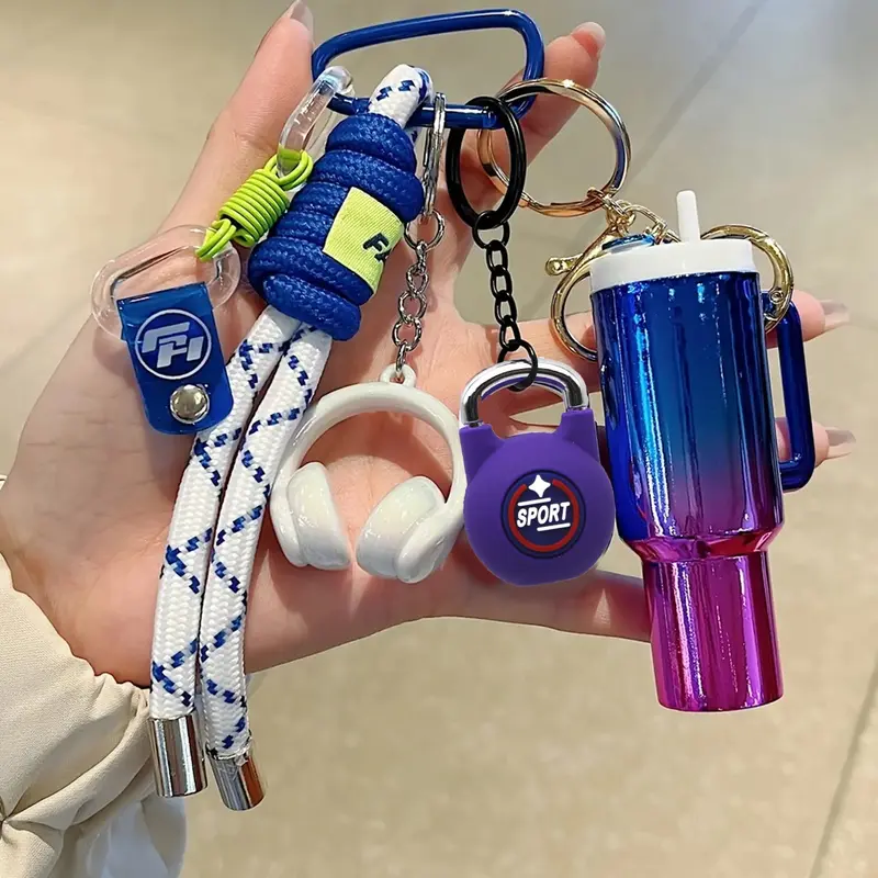 INS Style Gradient Cup Pendant, Headphone Kettlebell Woven Rope Keychain, Keychain Lanyard, Key Accessories, Can Be Hung On Backpacks, Keys, Both Decorative And Practical, Backpack Accessory, Student Accessory, For Commuting, Campus And Outdoor Outfits