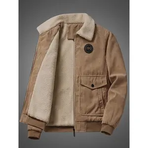 Men's Corduroy Fleece Lined Jacket, Soft Touch Winter Coat with Multiple Pockets, Warm & Comfortable Design for Daily Wear