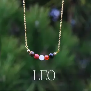 Handmade Leo Crystal Bead Necklace | Dainty Daily Wear | Natural Tumbled Stones | Personalized Healing Crystal Astrology/Zodiac Necklace | Birthday and  Anniversary