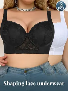 【Plus Size】Women's Sexy Lace Bra Bralette Plus Size Underwear, Medium Support Steel Ring Design, Elegant Women's Lingerie for All Seasons