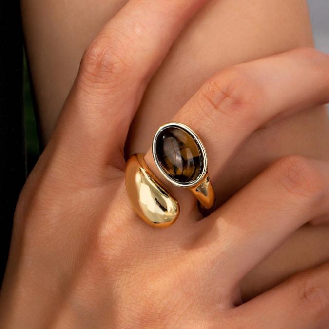 Tiger Eye Stone Chunky Ring for Women – Natural Gemstone Statement Ring, Bold Vintage Style Jewelry