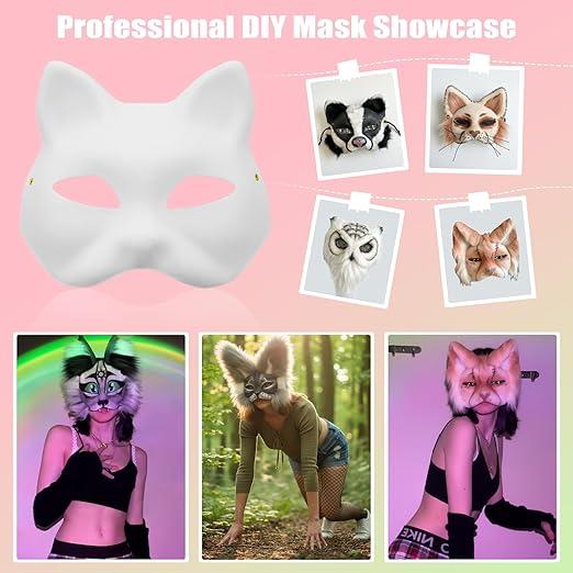 Therian Mask Cat Fox White Animal Mask Base Blank Halloween Costume for Kids Adults Masquerade for Holiday Party 10 Pack
