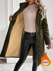 Women's Solid Pocket Zip Up Hooded Coat, Casual Long Sleeve Thermal Outerwear for Fall & Winter, Women's Clothing for Daily Wear, Casual Jacket Coat