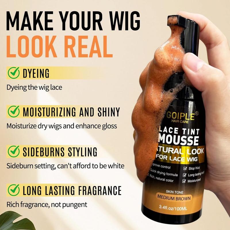 Lace Glue Kit Complete Set with Lace Tint Mousse, Lace Melting Spray Wig Glue for Women's Wigs and Hairpieces - Wig Installation Kit & Tape in Extension Rmover & Cap (Light Brown) hair tools rat tail comb Multi-Purpose Care Brush