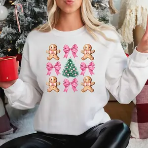 Gingerbread Coquette Sweatshirt, Holiday Cozy Jumper, Christmas Gingerbread Man Pullover, Unisex Festive Crewneck, Winter Gift for Women,