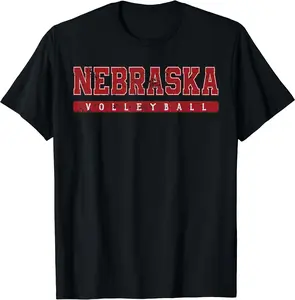Nebraska Volleyball Red Vintage Text T-Shirt, Unisex Cotton Tee, Crewneck, Gift, Full Size