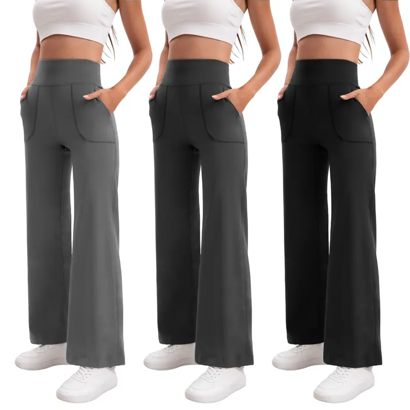 Women's 3-Pack High Rise Buttersoft Yoga Pants with Pockets - Breathable, Stretchy, Quick-Dry, Non-See-Through Activewear Bottoms - Athleisure Wear for Gym & Run High Performance Leggings