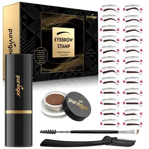 Purvigor Eyebrow Stamp and Stencil Kit - 24 Styles, Waterproof, Reusable, Eco-Friendly, Dark/Light/Medium Brown, Natural & Bushy Brows, Makeup Cosmetic