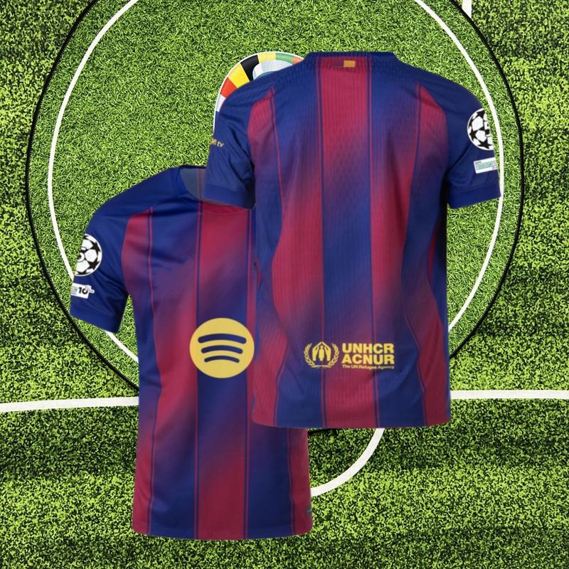 La Liga 2025-26 Home Kit Pedri #8 Fan Edition Adult Red Blue Short-Sleeve Breathable Quick-Dry Soccer Jersey