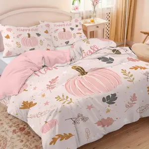 Autumn Pumpkin Pattern Bedding Set, 3 Piece Soft Comfortable Sheet Set, Includes 1 Flat Sheet & 2 Pillowcases, Ideal for Bedroom Use, Bed Sheet Sets