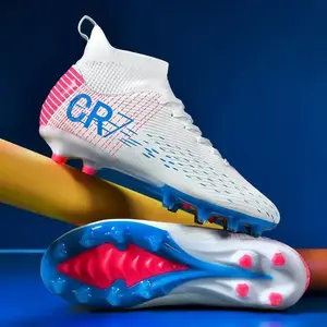 Men's Classic Black Sports Soccer Shoes for Competition and Training AG Stud Boots Anti-Slip Breathable High-Top Lightweight Outdoor Grass Football Shoes for Adults