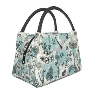 Lunch box, lunch bag, reusable portable insulation bag, insulation bag,dragonfly pattern, suitable for outdoor camping, work, school, fitness