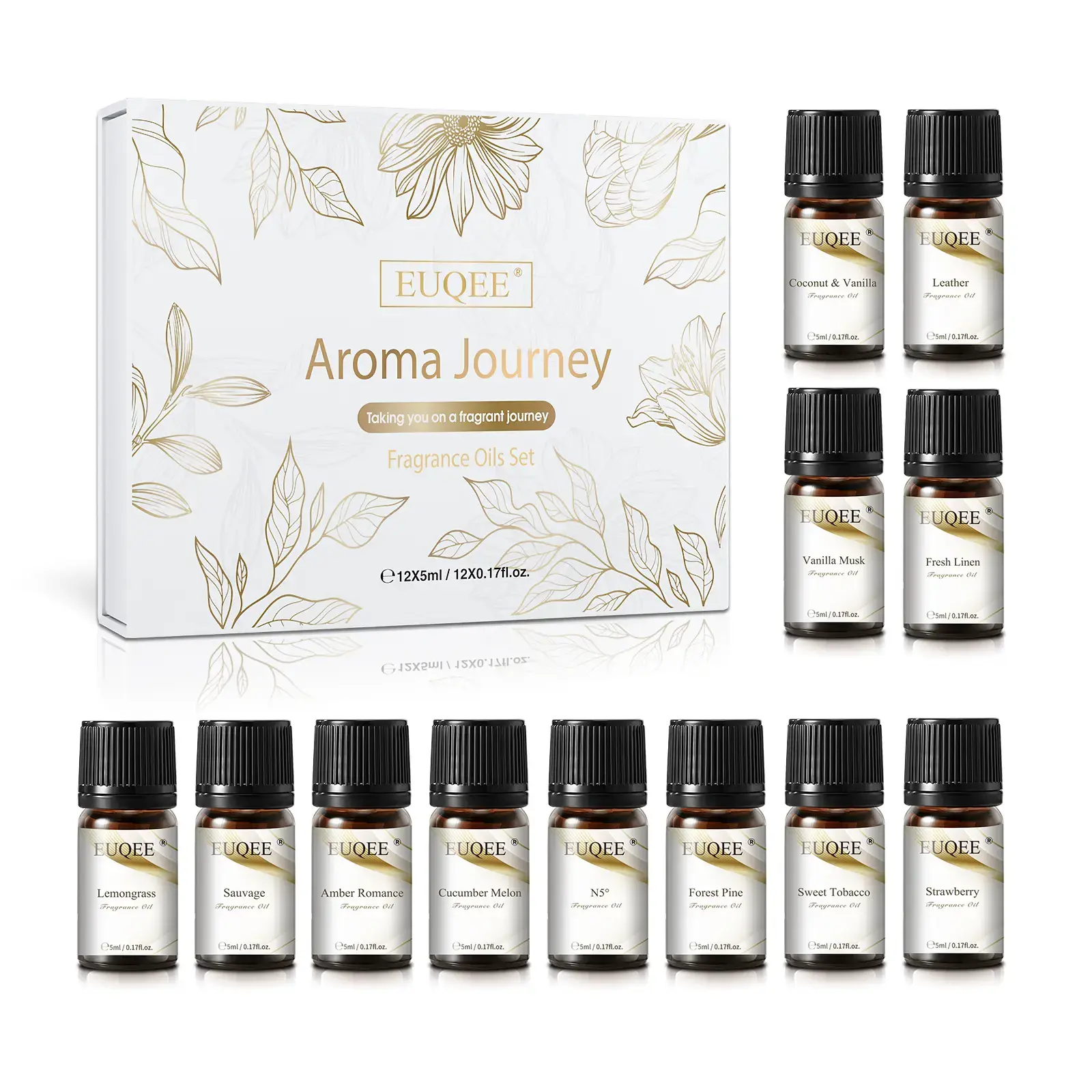Aroma Journey Fragrance Oil Set, 12 Bottles/box Pre-diluted Unisex Aroma Scented Floral Aromatic Oils for Diffusers Humidifiers Aromatherapy, Home Fragrance Room Scents for Office Bathroom Car Dormitory
