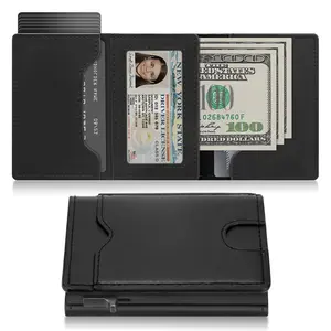 Upgrade Mens Smart Wallet Card Holder: Leather,  RFID Blocking, Slim, Carbon Fiber, Minimalist - 6-9 Card Capacity | ID Window | Cash Slot