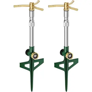 2 Pack Metal Lawn Sprinklers with Adjustable Telescoping Base, 3-Arm Water Sprinkler 360  Rotation High-Rise Sprinkler for Large Area Coverage, Garden Watering Irrigation Sprinkler System