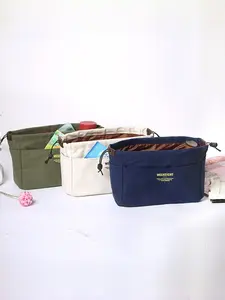 Casual Drawstring Pocket Portable Bag, Inner Compartment Makeup Bag, Canvas Storage Bag, Large Capacity Mother-Daughter Bag, Stationery Bag