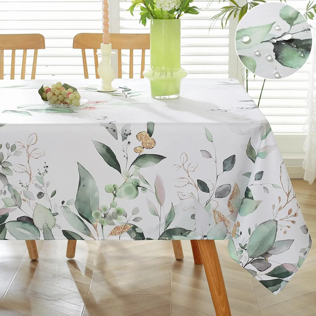SASTYBALE Spring Summer Tablecloth Rectangle 60 x 102 Inch Wild Eucalyptus Leaves Watercolor Floral Table Cloth, Washable Fabric Table Cover for Dining/Party/Banquet/Indoor/Outdoor, Green