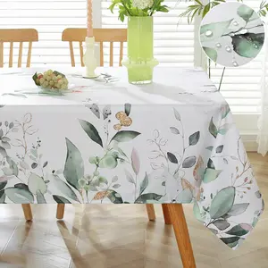 SASTYBALE Spring Summer Tablecloth Rectangle 60 x 102 Inch Wild Eucalyptus Leaves Watercolor Floral Table Cloth, Washable Fabric Table Cover for Dining/Party/Banquet/Indoor/Outdoor, Green