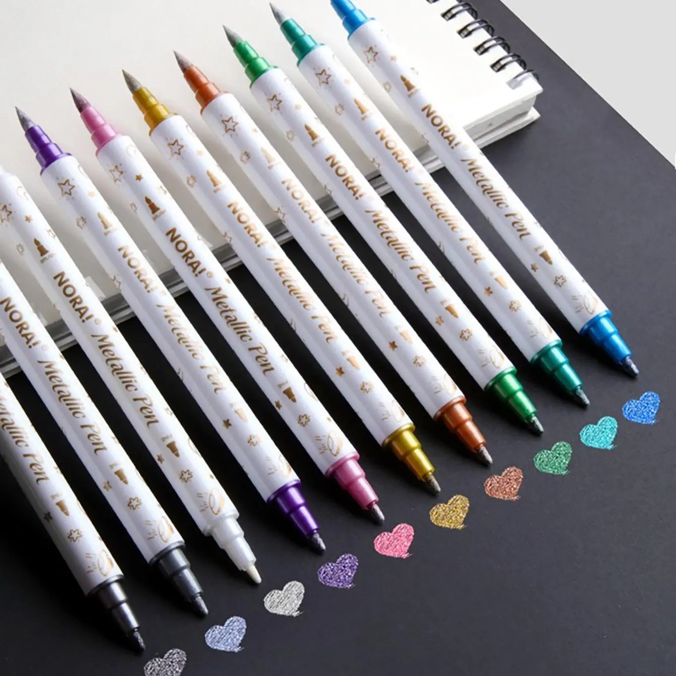 Metallic Glitter Marker Pen (10pcs), Dual Tip Brush and Fine Point Marker Pens, Brush Tip Markers, Artist Drawing Pen for DIY Album, Cards, Scrapbooking, Craft Supplies, Art Supplies, Gift for Students, Aesthetic Pens