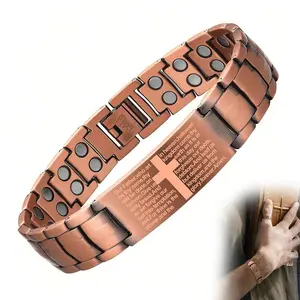 Men's pure copper adjustable magnetic cross bracelet - strength 3500 Gauss magnet - hypoallergenic, non plated or inlaid material - durable copper bracelet - ideal gift for father or lover - magnetic attraction bracelet including size tools jewelry gift
