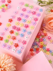 100 Pieces 10 mm Mini Resin Flowers Charms with Rhinestone Flatback Flower Resin Buttons Flowers DIY Crafts for Scrapbooking Cell Phone Case Making Decoration Ornament