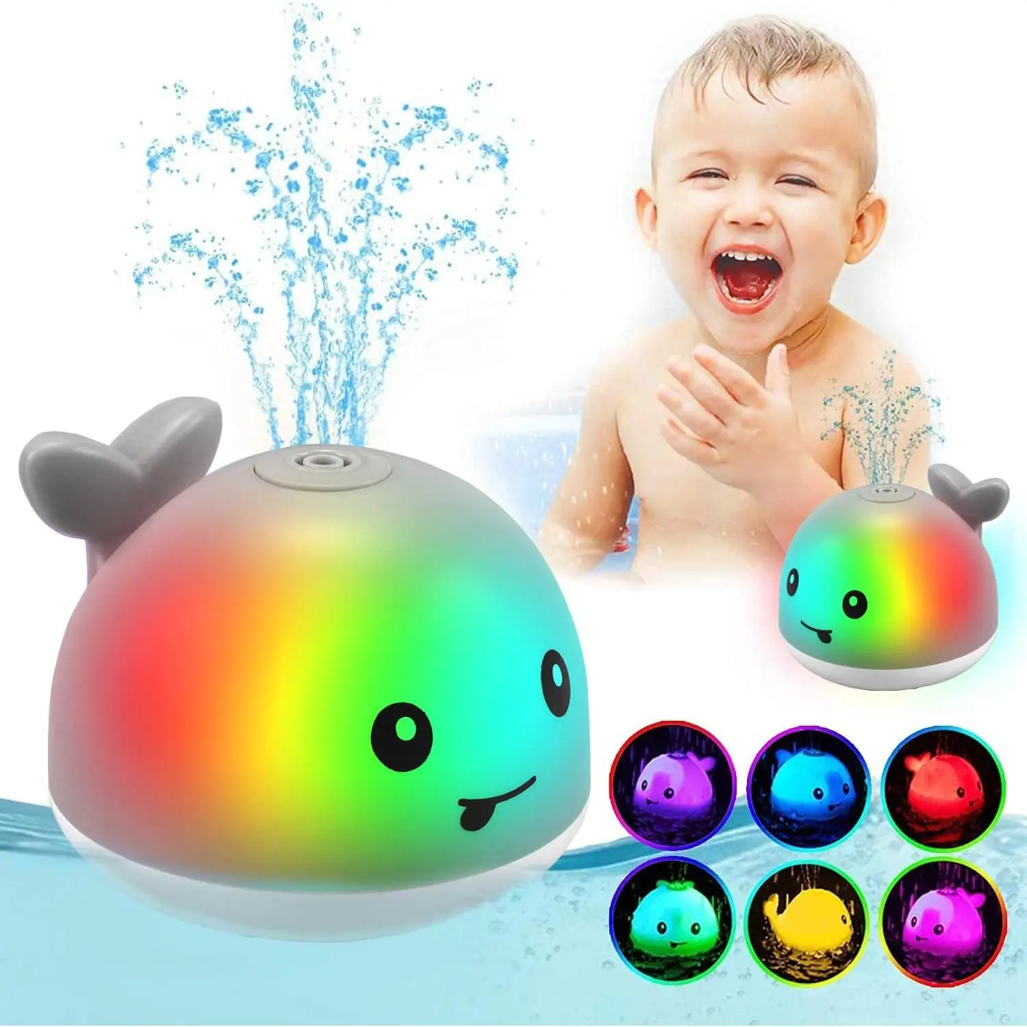 Smart Sensor 360° Rotating Baby Whale Bath Toy - Colorful Lights + Safe Eco-Friendly Materials, Bath Toy for Infants and Toddlers, Bathing Companion f
