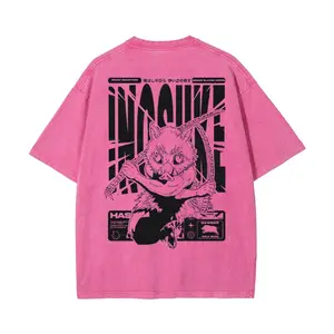 Men's Inosuke Hashibira Printed Crew Neck Washed Short-Sleeved T-Shirt