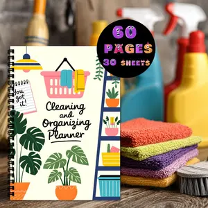 1 A4 Cleaning Planner - Home Organization Notebook with Checklists, Task Lists, Monthly/Weekly/Daily Schedules - Color-Coded Sections for Cleaning Schedule, Checklist Organization Notebook, Cleaning Schedule and Checklist Organization Notebook