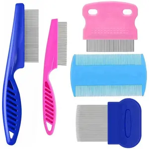 5 Pack Flea & Lice Combs for Dogs & Cats – Stainless Steel Double-Sided Grooming, Tear Stain Remover & Dematting Tool for Small & All Pets