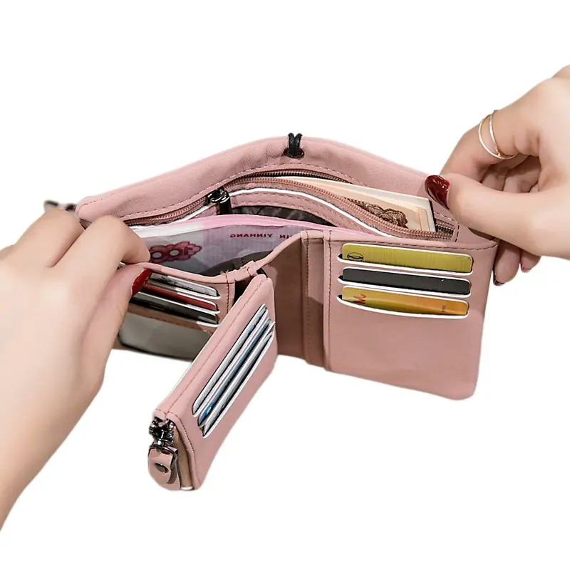 Women's Elegant Minimalist Short Wallet with Wristlet, Casual Versatile Zipper Card Slots Pocket Wallet, Trendy Daily Use Wallet, Card Holder-MM1