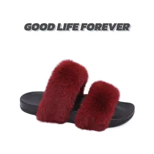 Stylish Two Straps Fluffy Faux Fur Slippers Trendy Comfy Open Toe Slides with Fluffy and Rubber Sole Girl Footwear Walking Shoes