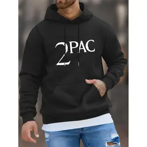 Men'S Black Graphic Print Hoodie - "2PAC" Design, Soft Polyester Blend, Casual Long Sleeve Pullover with Front Pocket, Perfect for Fall & Winter, Allseason Pullover | Bold Graphic Hoodie | Polyester Blend Hoodie Hoodie