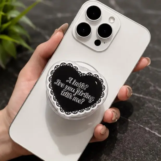 Goth Aesthetic Phone Grip, 2D Acrylic Heart Phone Stand, Funny Quote Phone Holder for Smartphone, Collapsible Phone Socket, Trendy Accessory