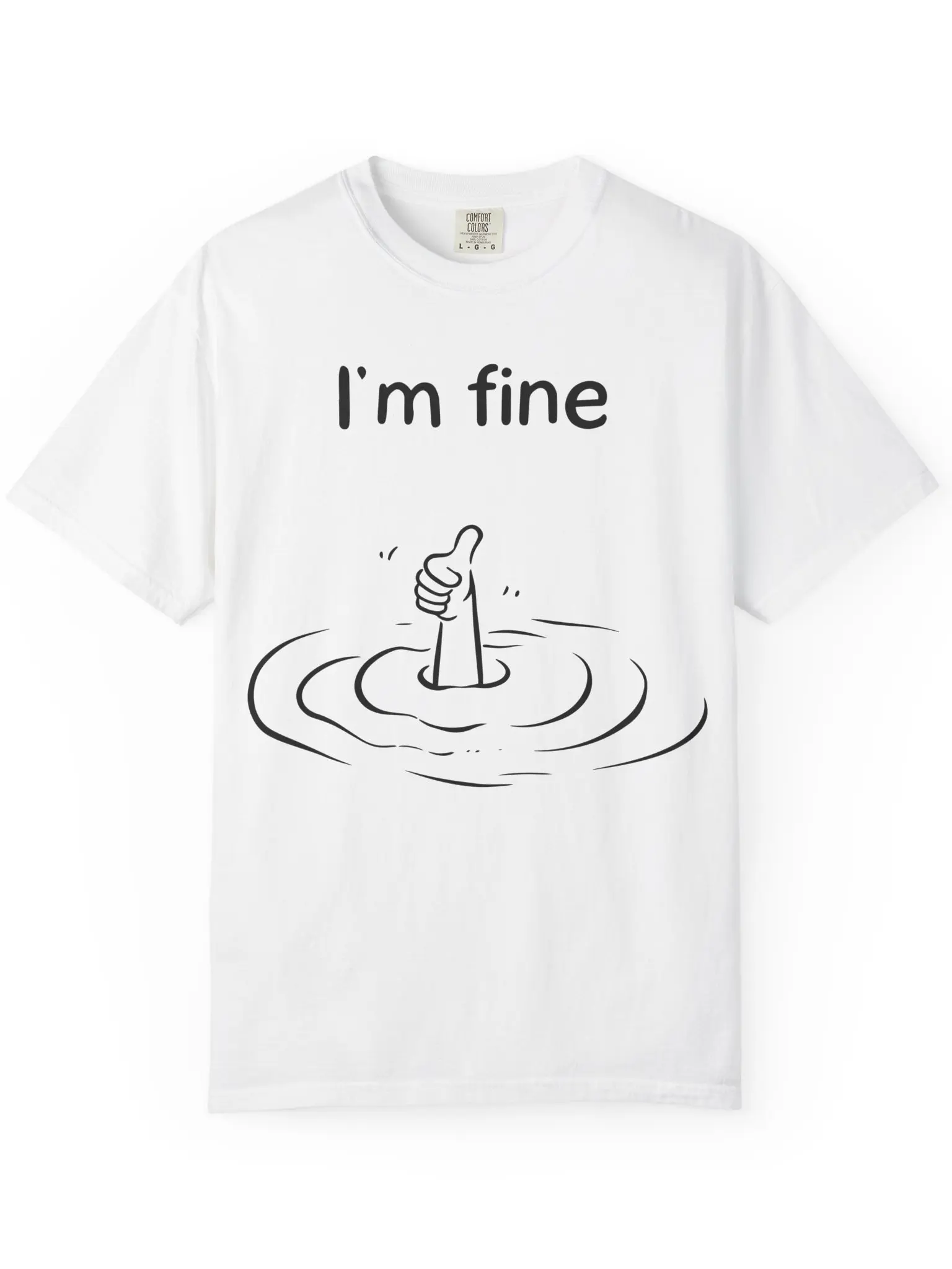 Funny "I'm Fine" Sinking Meme Graphic T-Shirt, Relatable Mental Health Humor Tee, Thumbs Up Drowning Cartoon Top, Unisex Casual Short Sleeve Shirt for Men and Women