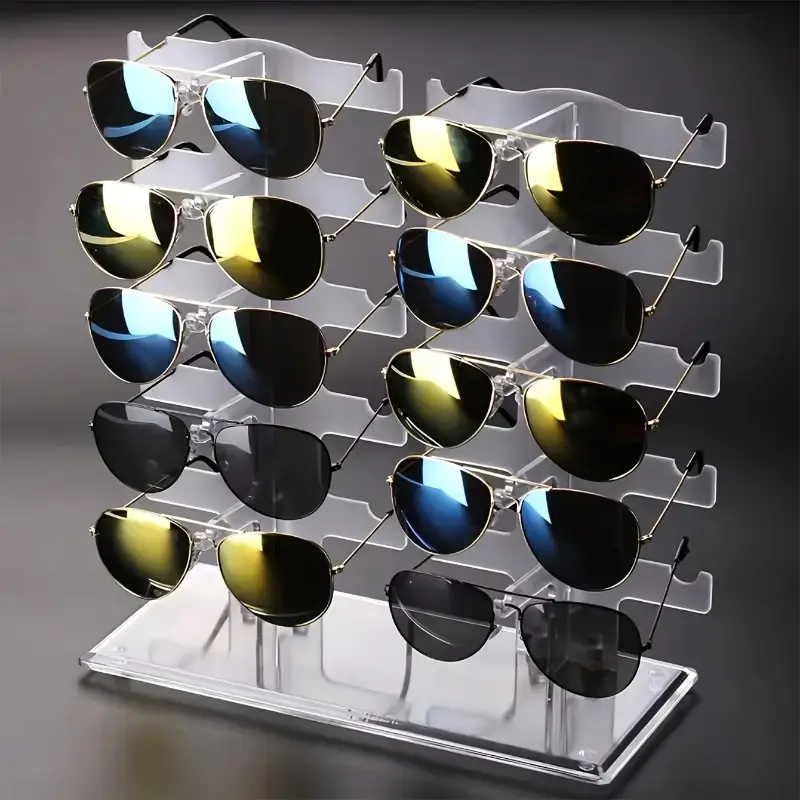 Glasses display stand, Sunglasses Holder Rack, sunglasses frame glasses storage, transparent storage, Durable lightweight organizer, home storage organizer, bedroom accessories, can store ten glasses for storage and display
