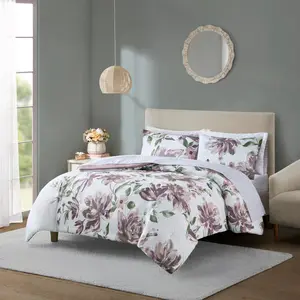 360 Stand Queen Size Alice Floral Print Microfiber Comforter Set - Hypoallergenic Soft Brush Bed Sheets, Mauve (90x90x1.5in), Transitional Look, Soft Bedding Sets for Queen Size Mattress & Headboard, Microfiber Bedding Set