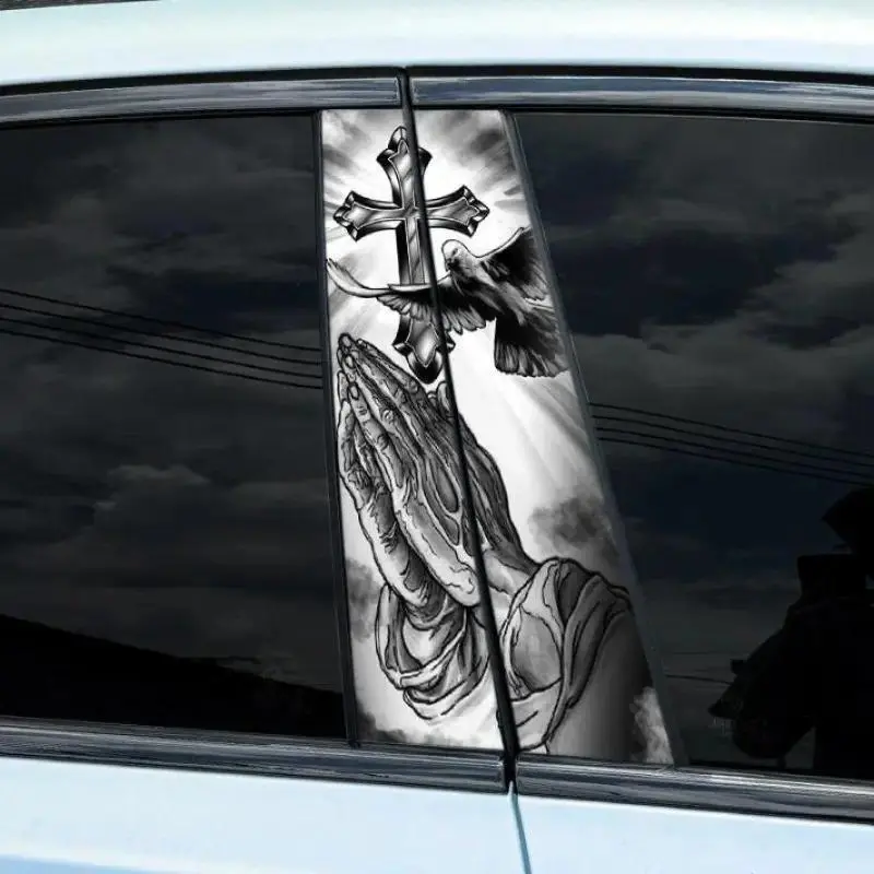 2-Pack Religious Themed Graphic Decals, Waterproof Vinyl Car Side Stickers with Praying Hands & Dove Design, Sun-Protective Exterior Decor for Trucks, Decals for Truck, Truck Decals
