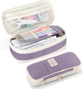 Large Capacity Pencil Case with Zipper, Aesthetic Pencil Pouch, Portable Stationery Organizer Bag for Teen and Adults, Big Pencil Bag for College, Office, Travel - Purple