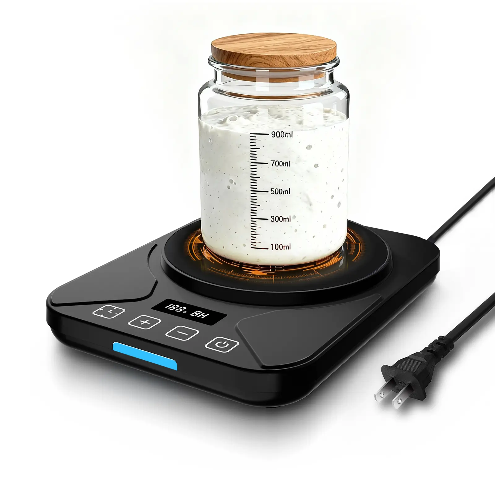 FJR BPA-Free Sourdough Starter Warmer Mat - Digital Temperature Control (1°F Precision, 70-100°F), 24H Timer, Smart Memory On/Off, Space-Saving Compact Design, Fits 40oz Max Jars, Faster Rise, Consistent Sourdough Activation, Flavor Development (Black)