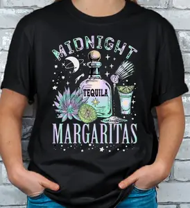 Midnight Margaritas Solid Color Tee - Unisex Cotton-Polyester Blend Crew Neckline Casual Top for All Seasons