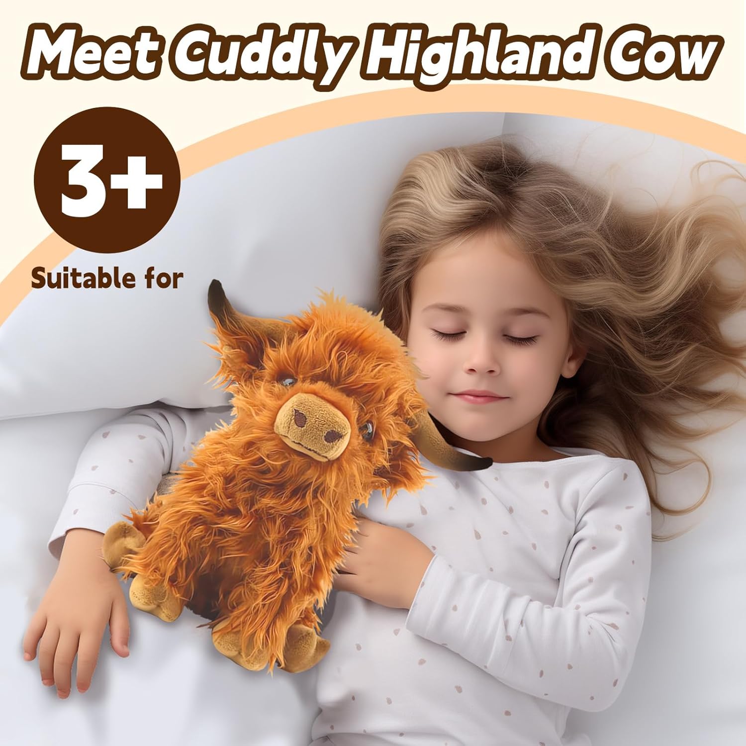 Highland Cow Plush Stuffed Animal Ultra Soft Squishy Scottish Cattle Plushie Cute Desk Decor & Highland Cow Gifts for Kids Teens Adults