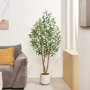 DR.Planzen 5/6/7FT Artificial Olive Tree, Lifelike Faux Olive Plant with White Planter, Indoor & Outdoor Decor