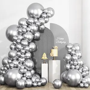 135Pcs Metallic Silver Balloons Different Sizes 18 12 10 5 Inch For Garland Arch, Latex Balloon For Birthday Party Graduation Wedding Decorations