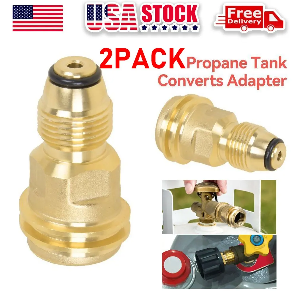 SJPACK Brass Propane LP Gas Conversion Adapter Valve - POL to QCC1 Outlet Part, 2pcs Easy-Install Backup for Barbecue, Lanterns, Outdoor-Home Stoves