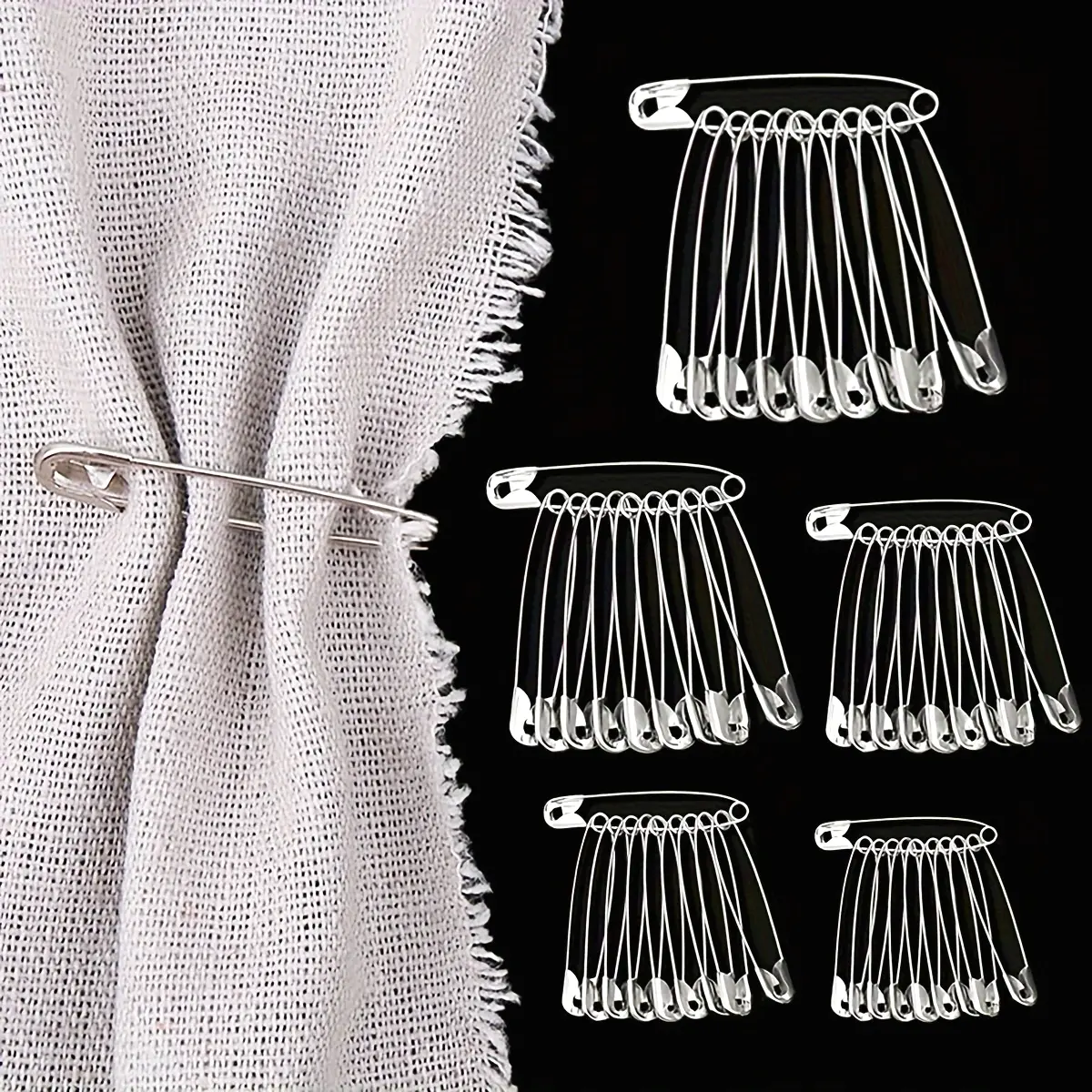 100pcs 100-Piece Metallic Silver Safety Pins: 5 Sizes for & DIY Projects Sewing Accessories and Supplies Crafts