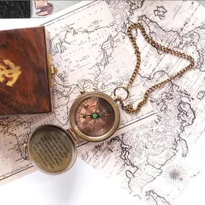 Vintage Collectible ,Brass Campass , With Wood Box