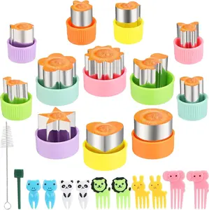 24 Pcs Vegetable Cutter Shapes Set, Cute Fruit Shape Cutters, Food Cutters for Kids Lunch, Cookie Stamps, Mini Cookie Cutters with Cartoon Animals Food Picks for Kids Baking and Lunchbox