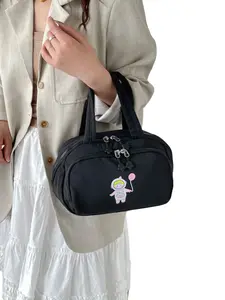 Cute Astronaut Print Multi-Compartment Makeup Bag, Waterproof Nylon Material, Travel Portable Cosmetic Organizer, Handbag with Multiple Pockets