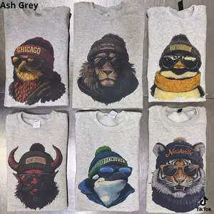 Hockey Spirit Animal Graphic Ash Grey T-shirt Game Day Hockey Animals Pullover Hockey City T-shirt Ice Hockey Animal Pullover - PTS